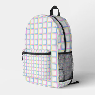 White Symmetric Chequered Gradient Pattern Frames Printed Backpack