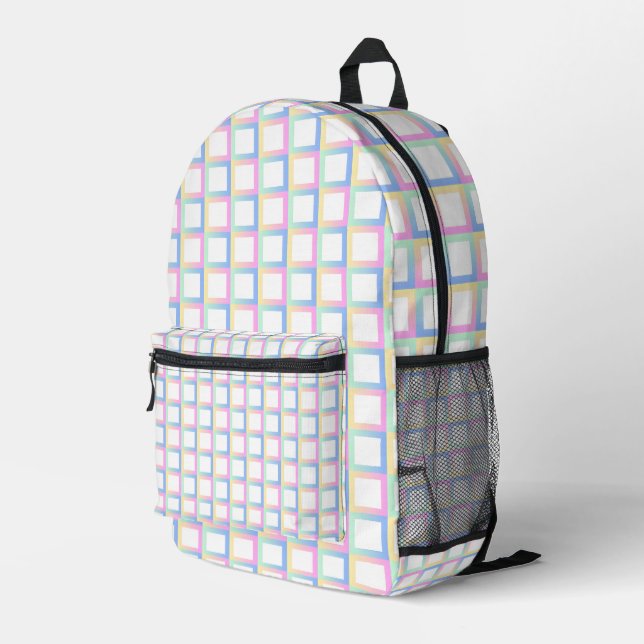 White Symmetric Chequered Gradient Pattern Frames Printed Backpack (Back Corner Right)