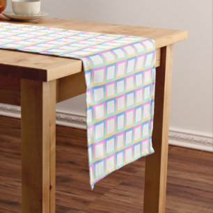 White Symmetric Chequered Gradient Pattern Frames Short Table Runner