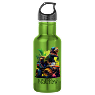 White T-Rex Riding Monster Truck Dinosaur Name 532 Ml Water Bottle