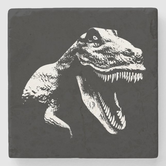 White T Rex Stone Coaster (Front)