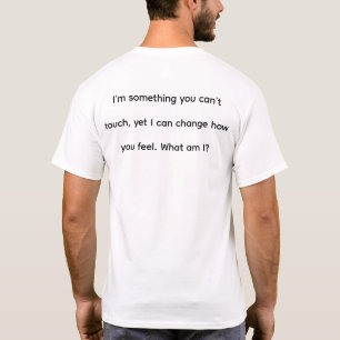 white t shirt for men with a riddle on the back
