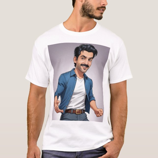 White T shirt with blue photo  (Front)