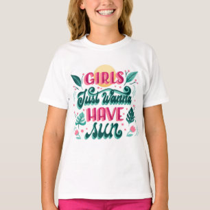 White t-shirt with colourful text