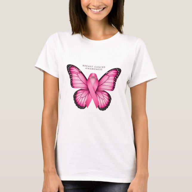 White T-Shirt with Pink Butterfly Graphic (Front)
