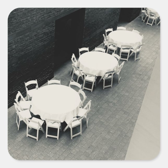 White Tables & Chairs Square Sticker (Front)