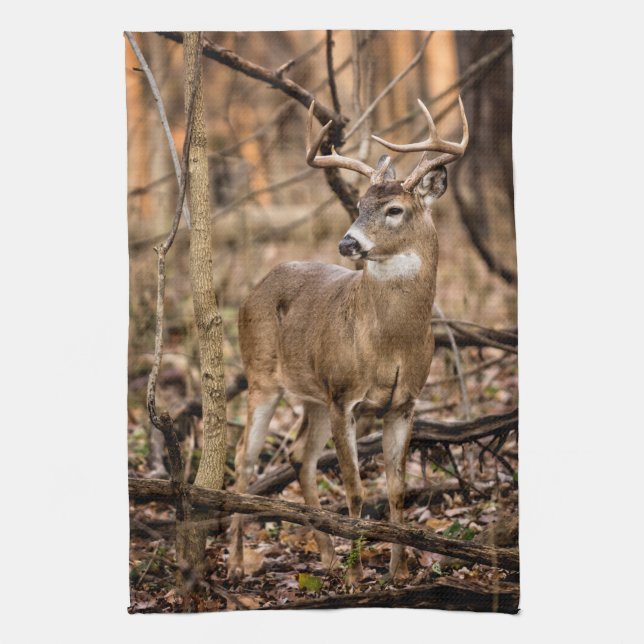 White Tail Deer Buck Tea Towel (Vertical)