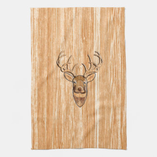 White Tail Deer Head Blond Wood Grain Style Tea Towel