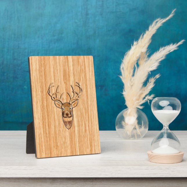 White Tail Deer Head Blonde Wood Grain Style Plaque (Side)