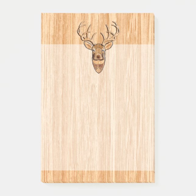 White Tail Deer Head Blonde Wood Grain Style Post-it Notes (Front)