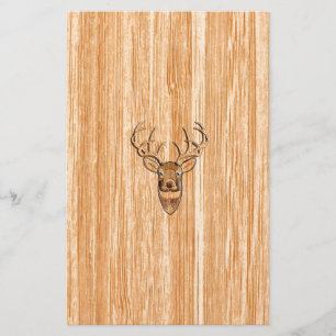 White Tail Deer Head Blonde Wood Grain Style Stationery
