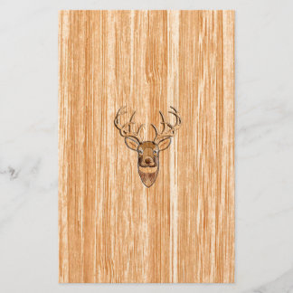 White Tail Deer Head Blonde Wood Grain Style Stationery