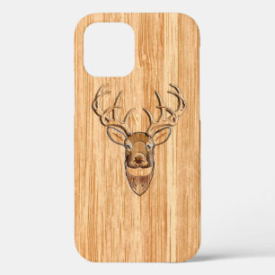 White Tail Deer Head Buck Wood Grain Style Decor iPhone 12 Case