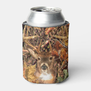 White Tail Deer Head Fall Energy Spirited on a Can Cooler