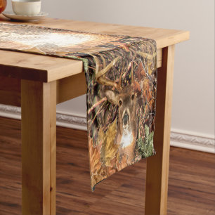 White Tail Deer Head Fall Energy Spirited on a Short Table Runner