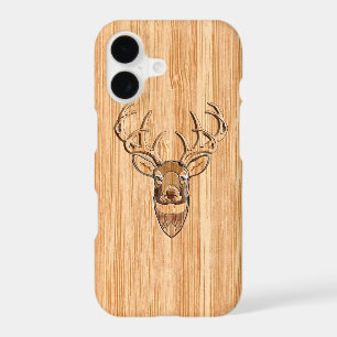 White Tail Deer Head Light Wood Grain Style