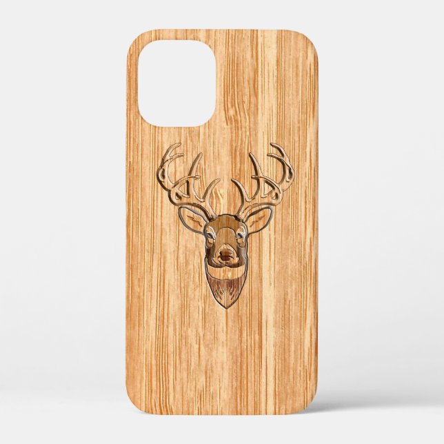 White Tail Deer Head Light Wood Grain Style Case-Mate iPhone Case (Back)