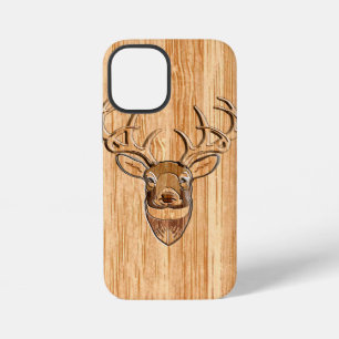 White Tail Deer Head Light Wood Grain Style iPhone 12 Mini Case