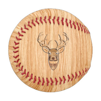 White Tail Deer Head Trophy Wood Grain Style Baseball