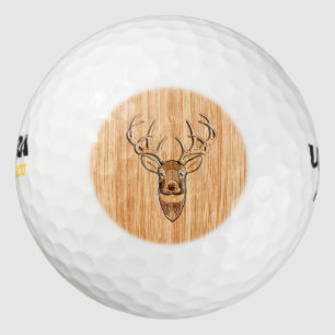 White Tail Deer Head Trophy Wood Grain Style Golf Balls