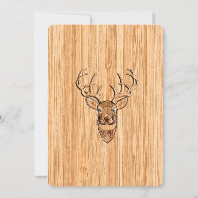 White Tail Deer Head Wood Grain Background (Front)