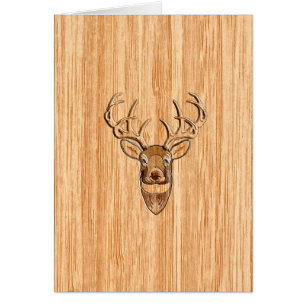 White Tail Deer Head Wood Grain Background