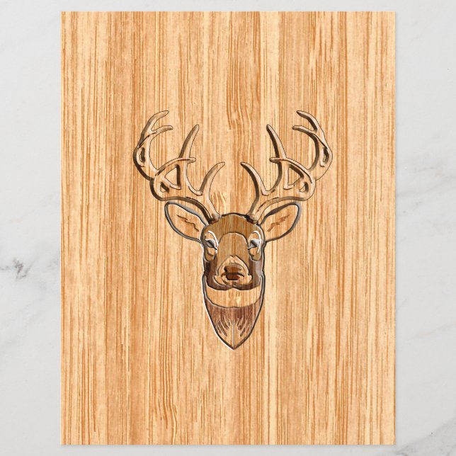 White Tail Deer Head Wood Grain Background Flyer (Front)