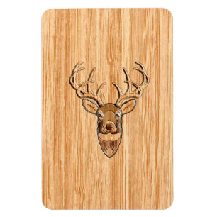 White Tail Deer Head Wood Grain Background Magnet