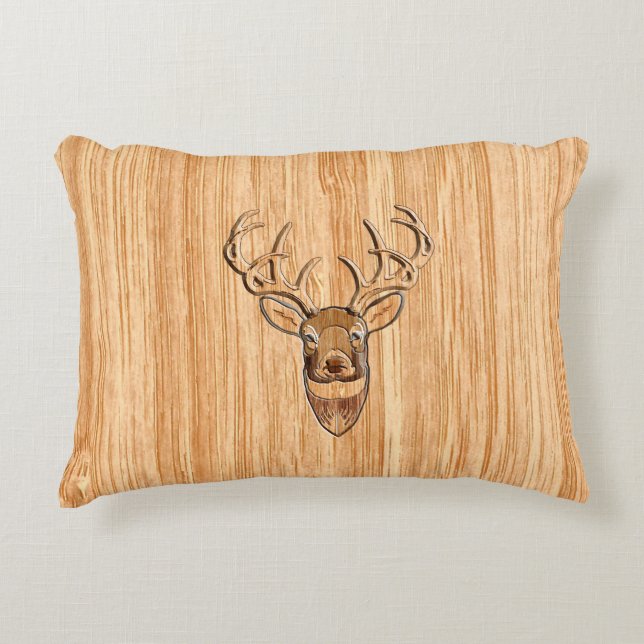 White Tail Deer Head Wood Grain Decor Decorative Cushion (Front)