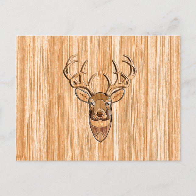 White Tail Deer Head Wood Grain Design Postcard (Front)
