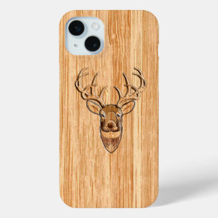 White Tail Deer Head Wood Grain Style Decor iPhone 15 Mini Case