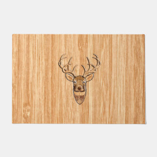 White Tail Deer Head Wood Grain Style Display Doormat