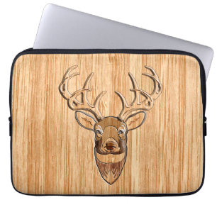 White Tail Deer Head Wood Grain Style Laptop Sleeve