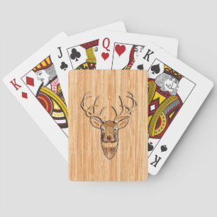 White Tail Deer Head Wood Inlay Grain Style Decor Playing Cards