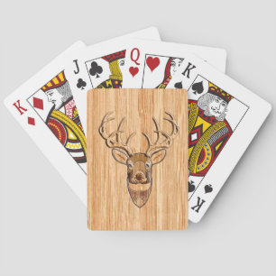 White Tail Deer Head Wood Inlay Grain Style Decor Playing Cards