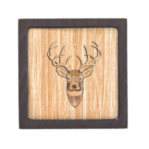 White Tail Deer Head Wood Inlay Grain Style Gift Box