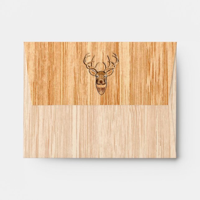 White Tail Deer Head Wood Inlay Style Envelope (Back (Top Flap))