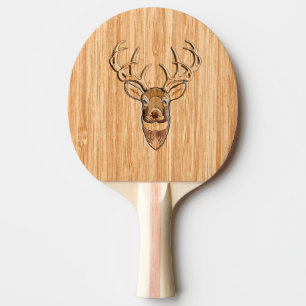 White Tail Deer Head Wood Inlay Style Ping Pong Paddle