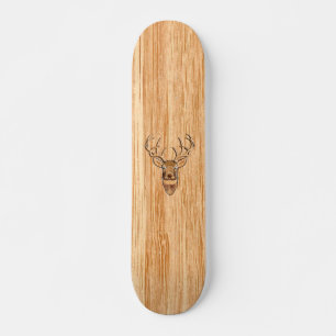 White Tail Deer Head Wood Inlay Style Skateboard