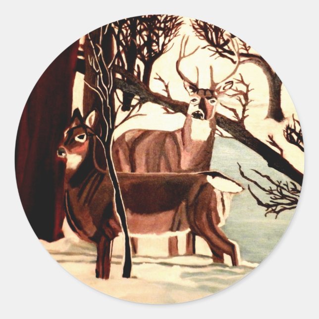 WHITE TAIL DEER IN WINTER stickers (Front)
