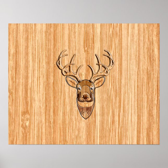 White Tail Deer Wood Grain Style Graphic Poster (Front)