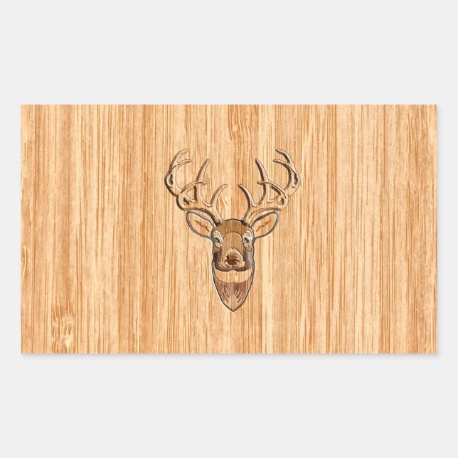 White Tail Deer Wood Grain Style Graphic Rectangular Sticker (Front)