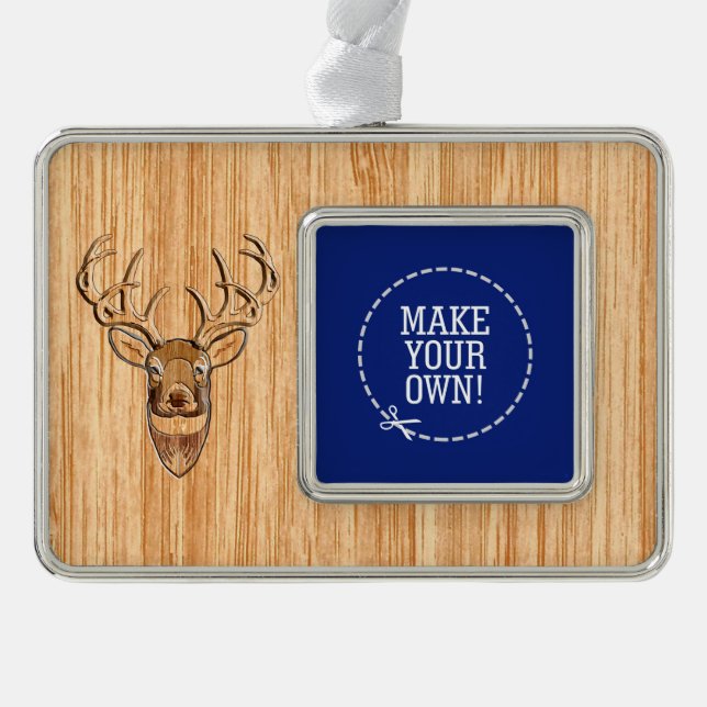 White Tail Head Wood Grain Style Silver Plated Framed Ornament (Front)