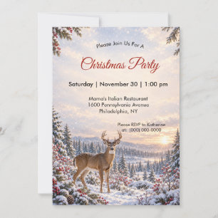 White-Tailed Deer Buck Elegant Christmas Woodland Invitation