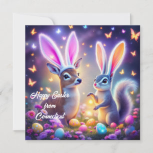 White-tailed deer & eastern grey squirrel rabbit holiday card