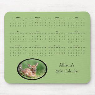 White-tailed deer fawn 2026 full year calendar mouse pad
