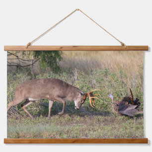 White-tailed Deer Fighting Wild Turkey Hanging Tapestry