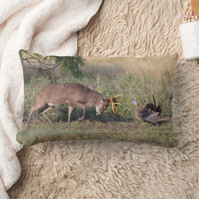 White-tailed Deer Fighting Wild Turkey Lumbar Cushion (Blanket)