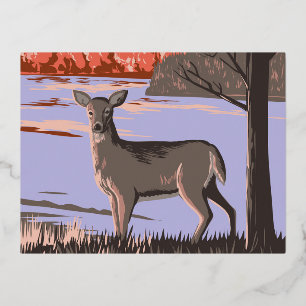 White Tailed Deer Foil Holiday Postcard