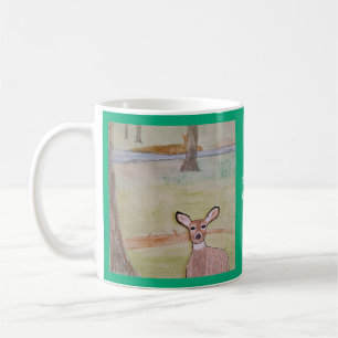 White-tailed Deer in the Woods Green Blue Coffee Mug